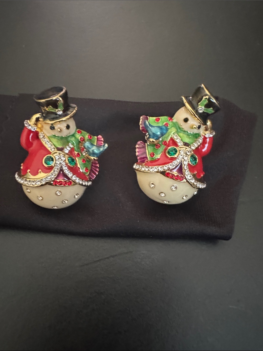 Jay Strongwater Vintage Snowman Crystal Enamel Earrings Rare